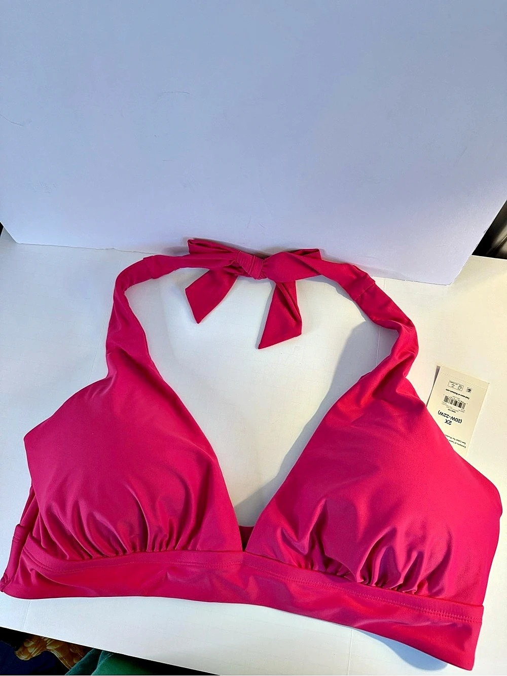 Time and Tru Plus Size 2X Hot Pink Halter Swim Bikini Top NWT
